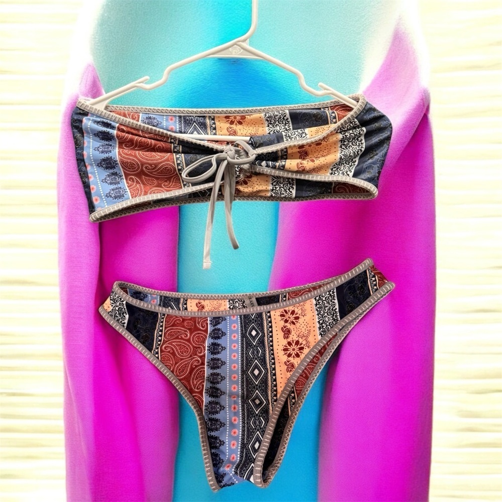 Colorful Patterned Bikini Set strapless LARGE